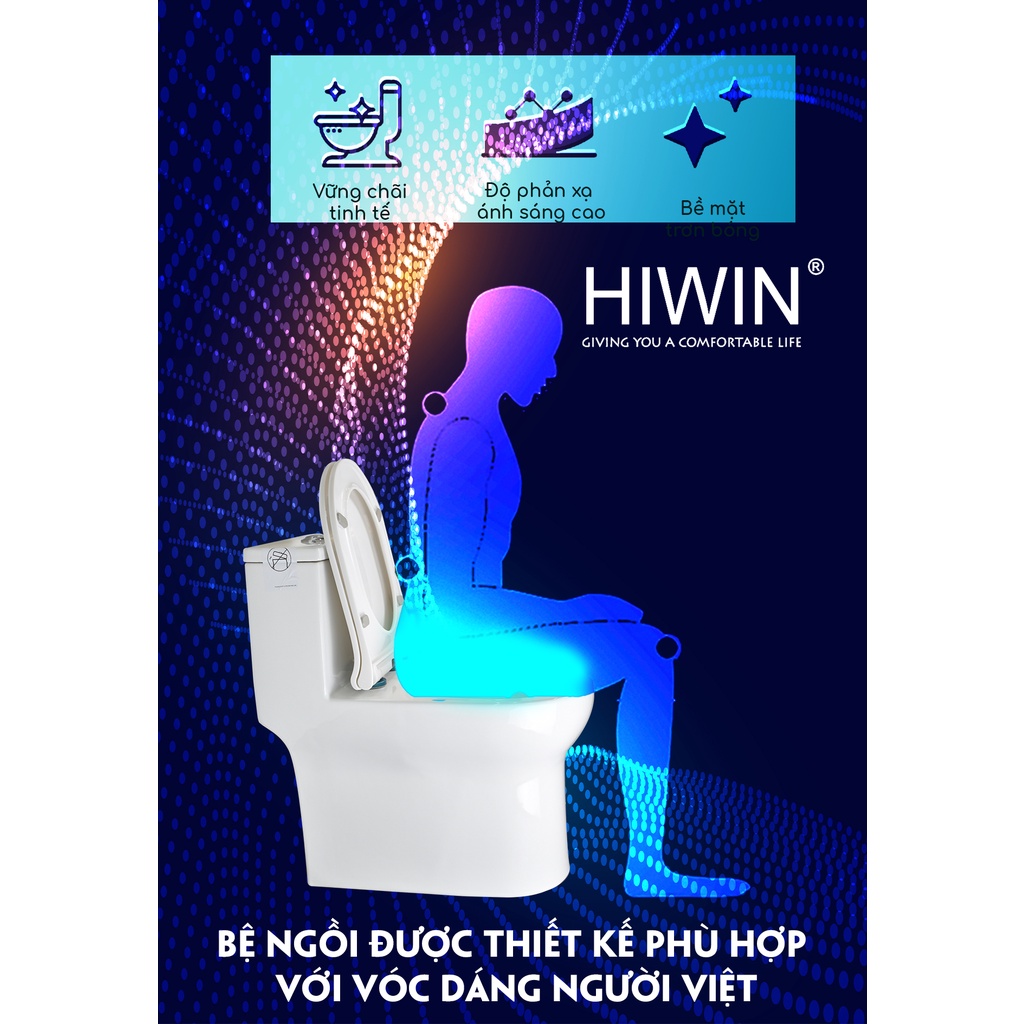 Bồn cầu sứ nguyên khối tráng men chống bám bẩn cao cấp HIWIN MT-5015