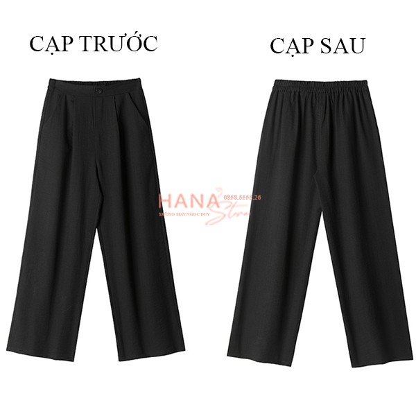 Quần Culottes đũi ống rộng lửng bigsize dáng suông 9 tấc nữ - Màu Đen Trắng - Vải đũi xước mềm mặc công sở đi biển ở nhà