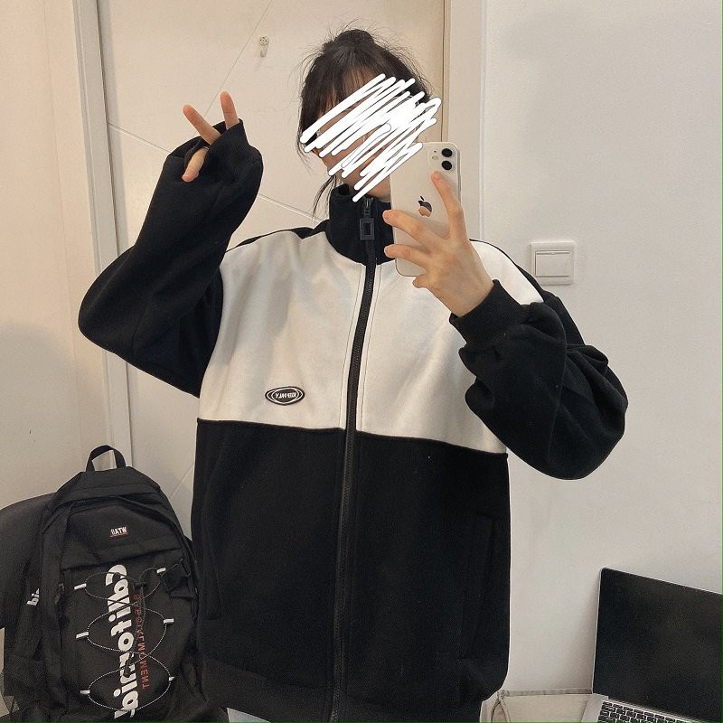 Áo Khoác Nỉ Unisex Áo Khoác Nam Nữ Form Rộng Keep Paly Phối Màu Đen Trắng Siêu Hot | BigBuy360 - bigbuy360.vn