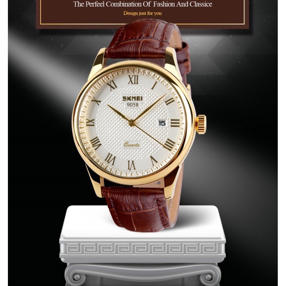 [Tặng vòng tay] Đồng hồ đôi SKMEI chính hãng SK9058 dây da chống nước cao cấp