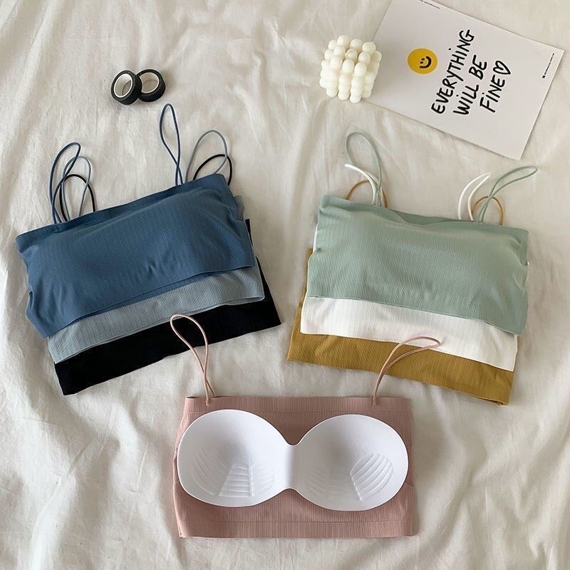 Áo Bra Đúc Su Trơn Quây 2 Dây Gân Tăm Có Đệm Ngực Tông màu Pastel ,Chất Liệu Thun Lạnh