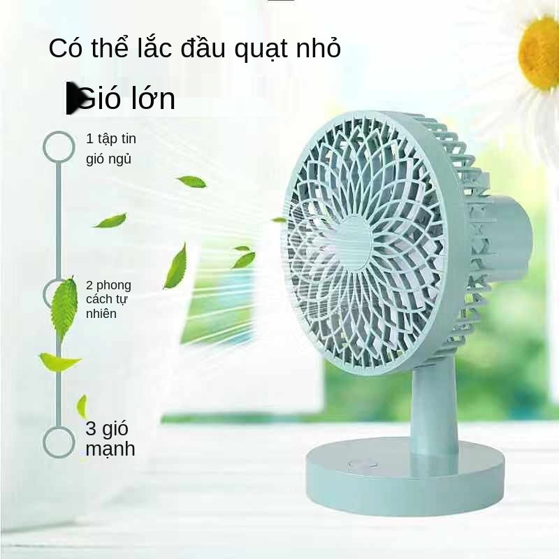 Quạt nhỏ ký túc xá nữ câm sinh viên sạc mini, gió nhỏ, để bàn lớn lắc đầu USB