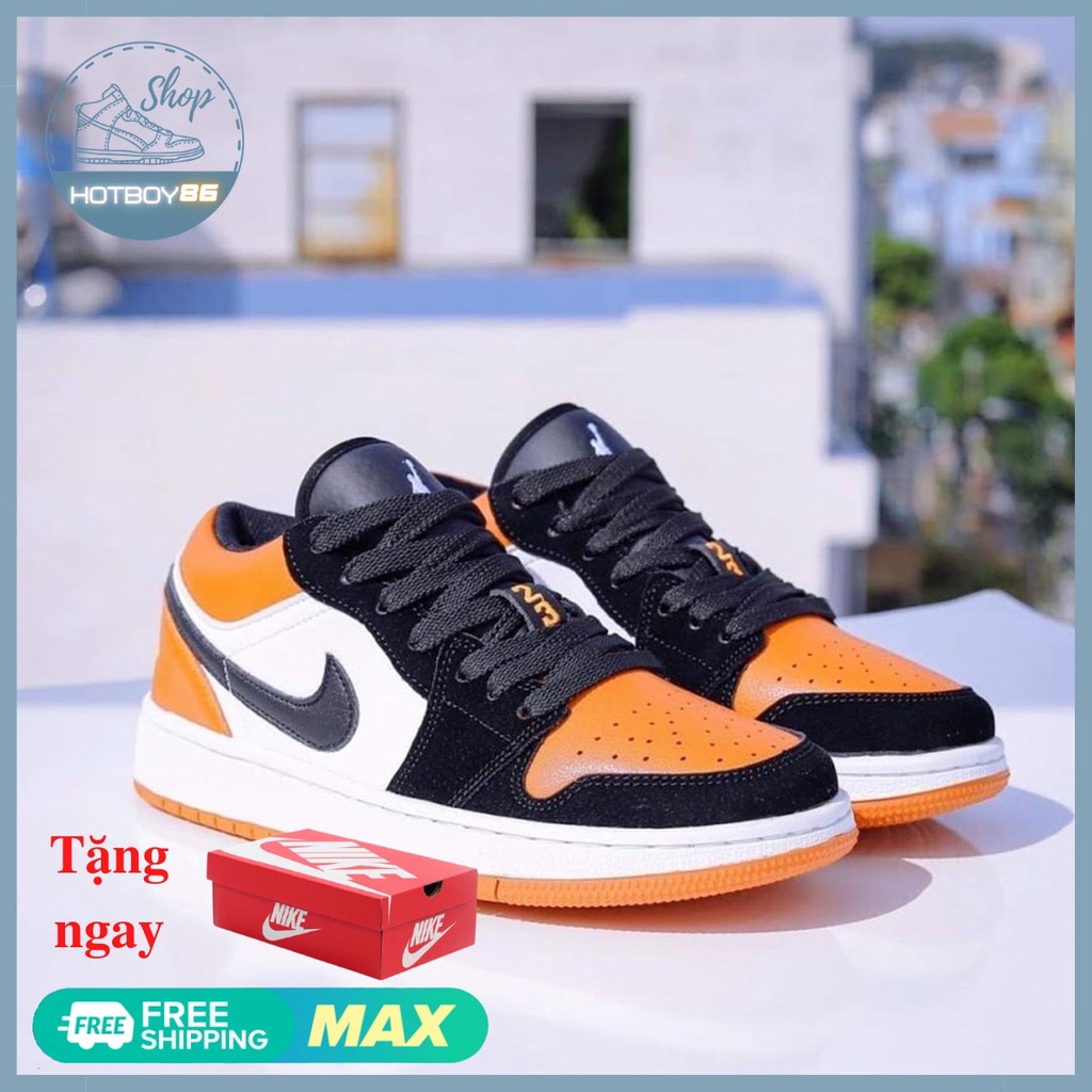 Giày thể thao nam nữ jordan 1 trắng cam thấp cổ thời trang