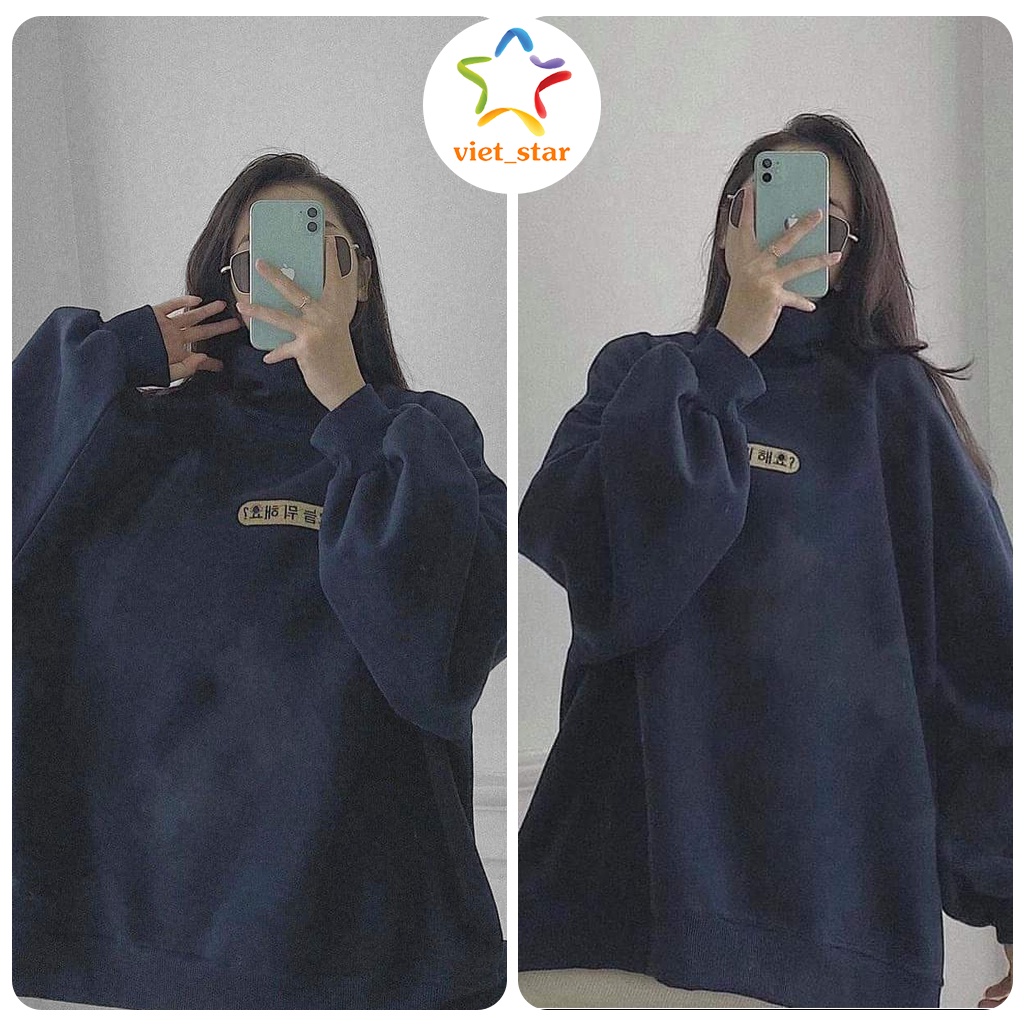 Áo Nỉ Cổ Cao Chữ Hàn VIETSTAR Sweater form rộng tay bồng, hoodie cổ lọ vintage đẹp cá tính Ulzzang