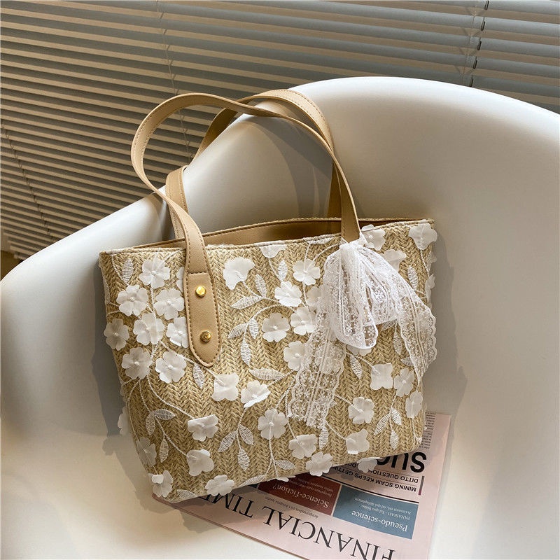 Túi Cói Đeo Vai Phối Ren Kiểu Pháp Thời Trang Mùa Hè Cho Nữ