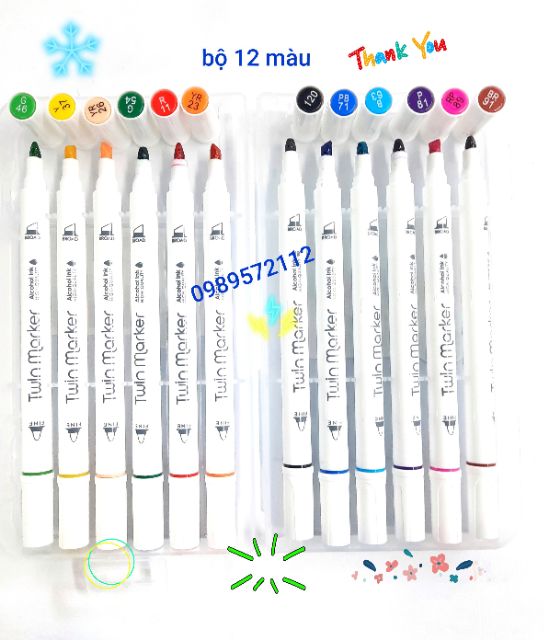 Bộ màu marker mã 912- 12màu -18-24-36 màu hộp nhựa-bộ bút dạ màu 2 đầu