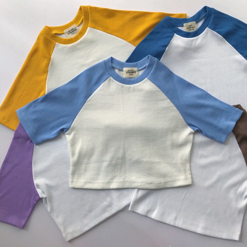 Áo Croptop Raglan thun gân nhiều màu