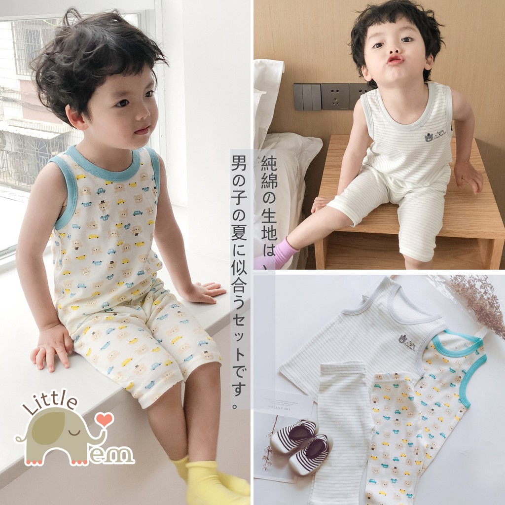 Set 2 bộ đồ bé trai Cotton xuất Nhật sát nách _ Bear