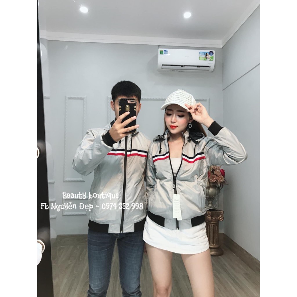 Áo khoác cặp áo khoát đôi gió dù 2 lớp chống nắng sup sọc ngang nón rời thời trang cao cấp bao chất 