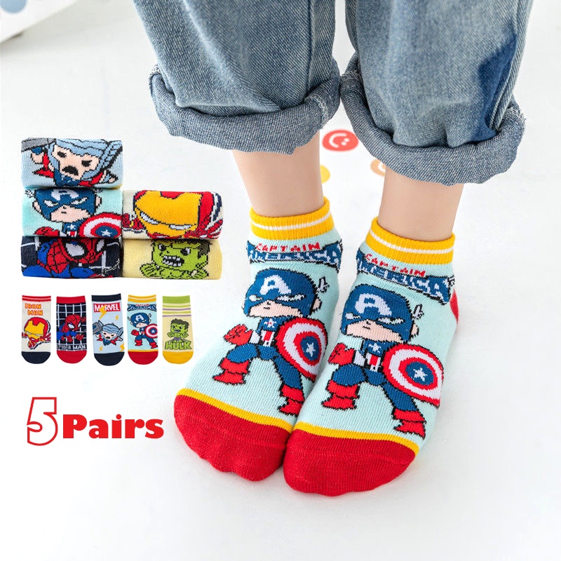 Set 5 Cặp Vớ Cotton In Hình Siêu Anh Hùng Marvel Đáng Yêu Cho Bé