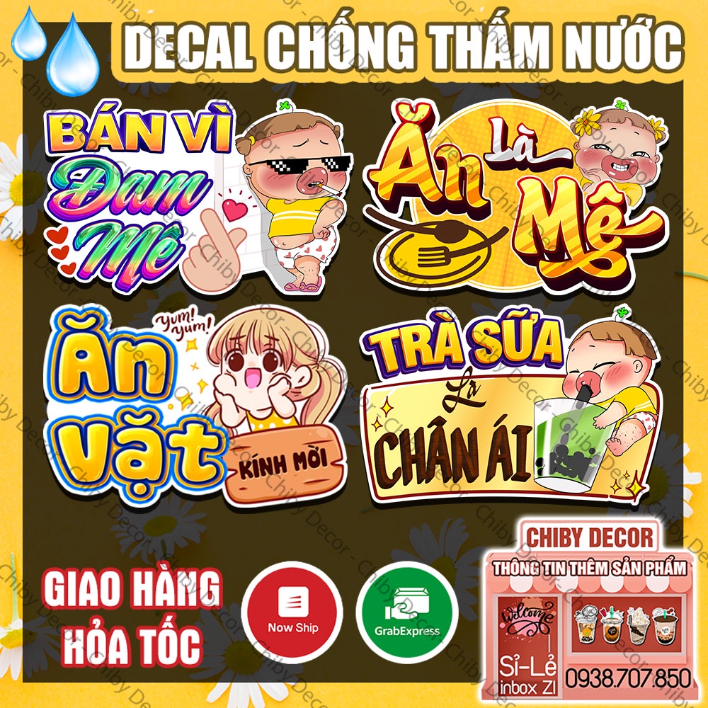 Tranh Dán Tường Trang Trí Quán Trà Sữa 🌈 Hình Dán Ăn Vặt Decor Quán Nước, Quán Cà Phê, Quán Ăn Kháng Nước, Chịu Nắng