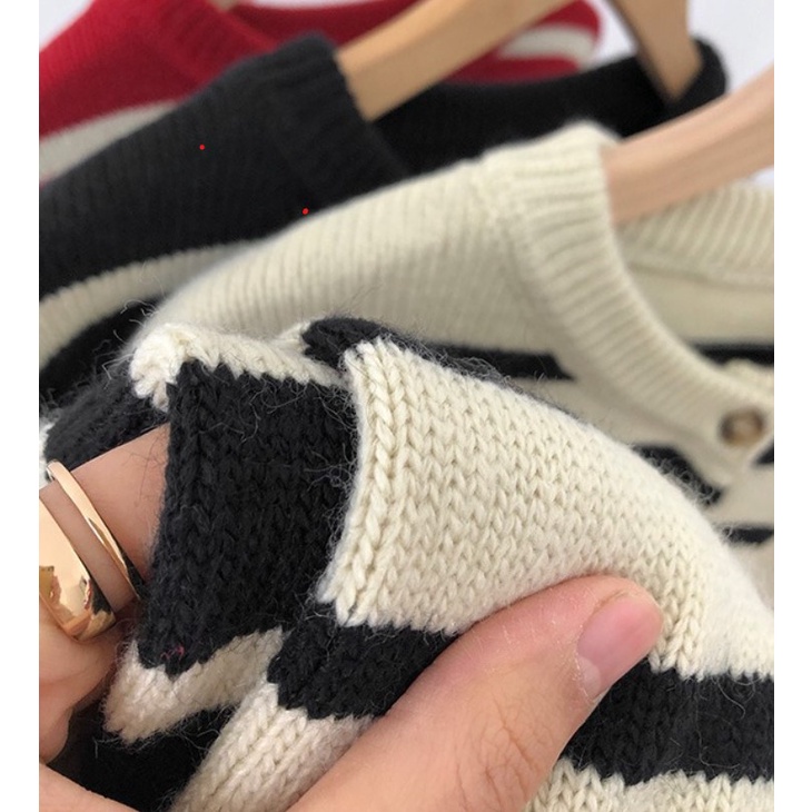 CARDIGAN | Áo Khoác Len Nữ Cardigan Cổ Tròn Dài Tay Kẻ Ngang Thu Đông 2021 Phong Cách Ulzzang Hàn Quốc | BigBuy360 - bigbuy360.vn