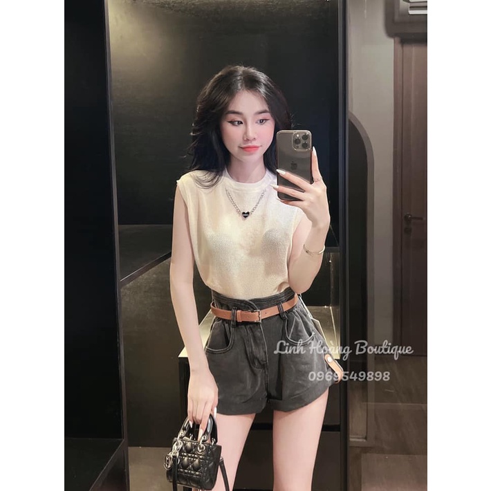 Áo len nữ lỗ phối dây xích trái tim hàng Quảng Châu cao cấp