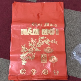 1kg Túi Nilon Đỏ In Chữ Chúc Mừng Năm Mới, Túi Đựng Quà Tết, Túi Đựng Giỏ Quà