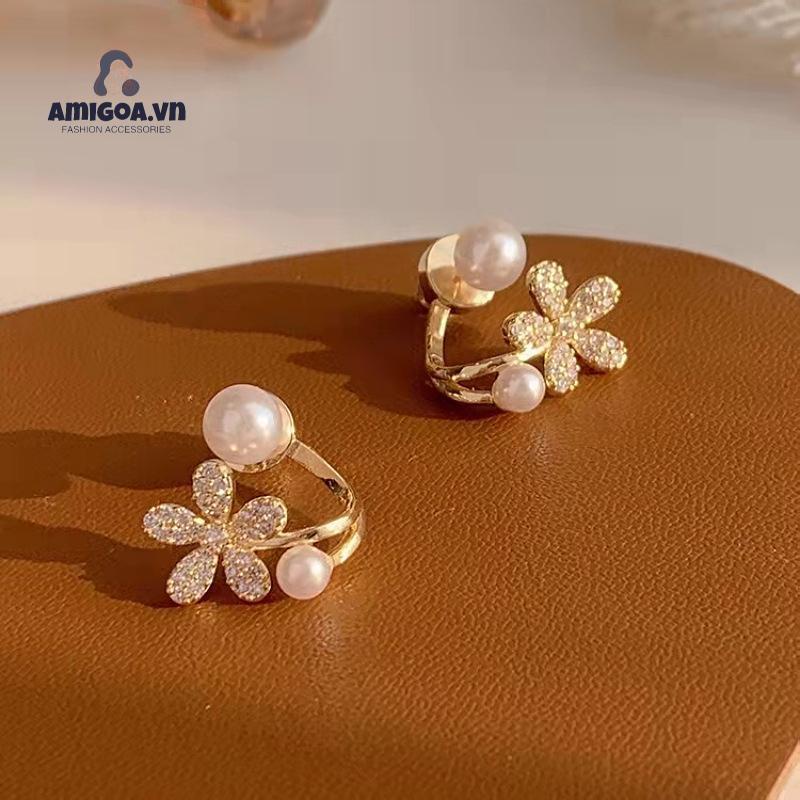 ✨✨Khuyên Tai Hình Hoa Đính Ngọc Trai Thiết Kế Sang Trọng Thời Trang
