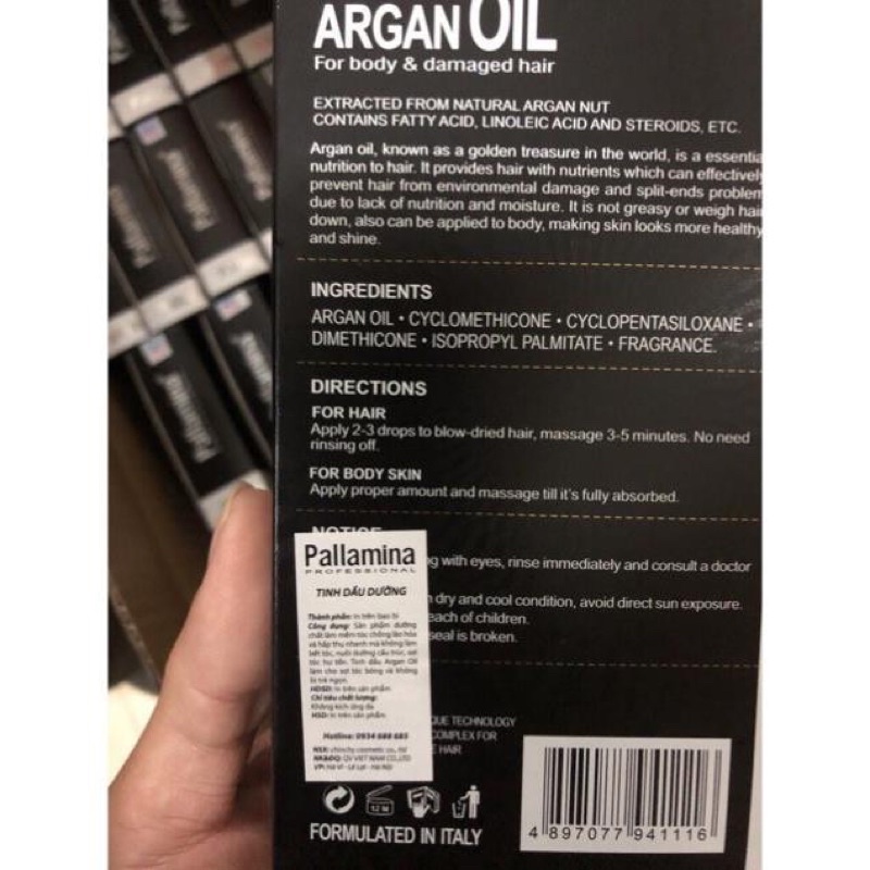 Tinh Dầu Dưỡng Tóc PALLAMINA ARGAN OIL 60ml Phục Hồi Mềm Mượt