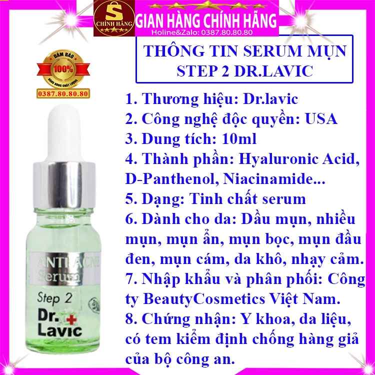Tinh chất serum xóa mụn thâm dưỡng trắng da loại tốt step 2 Dr.lavic mụn ẩn viêm cám đầu đen cho da dầu mụn nhạy cảm khô
