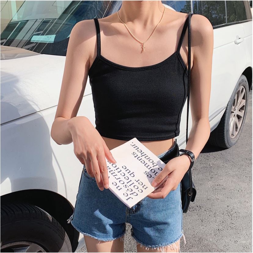Áo Croptop Hai Dây Sợi Mảnh Chất Liệu Thun Borip Kiểu Dáng Ôm Body Sexy Cực Đẹp