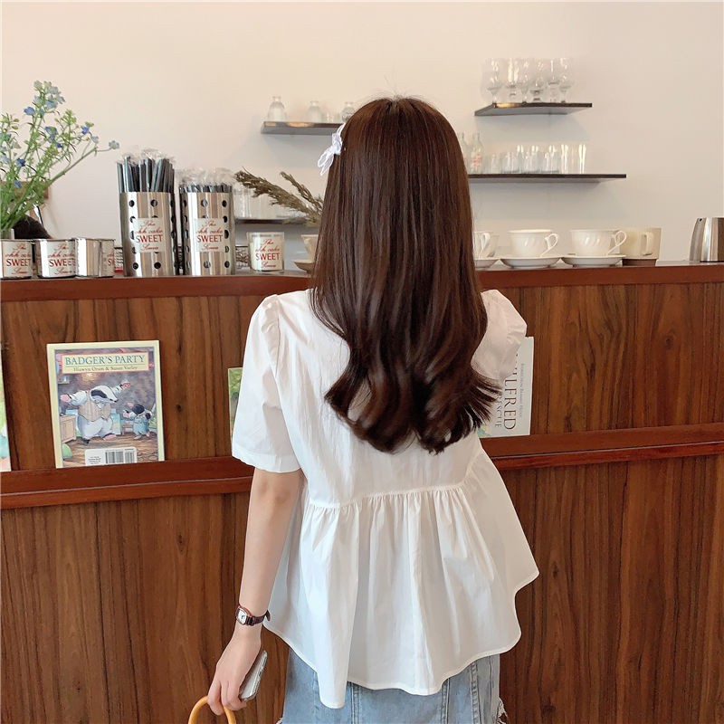 Áo babydol thắt nơ xinh đẹp, áo sơ mi nữ sinh ngắn tay V43 thời trang nữ emmei
