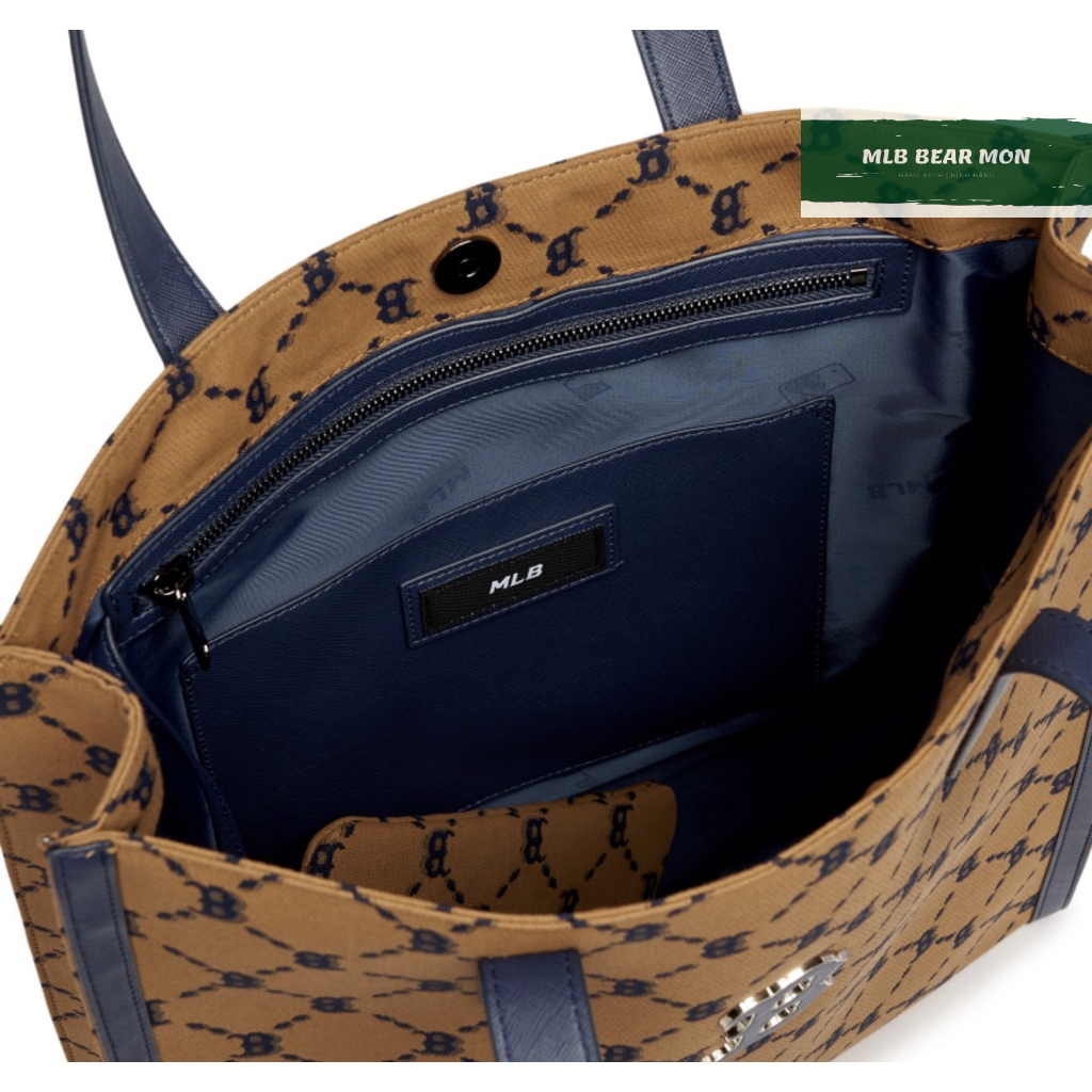 Túi MLB Diamond Monogram Jacquard Tote Boston Red Sox 3Aorm012N-43Bgd Màu Nâu viền đen logo chữ b mẫu mới
