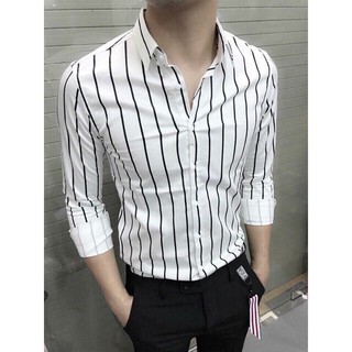 ÁO SƠ MI TRẮNG KẺ SỌC ĐEN NHỎ