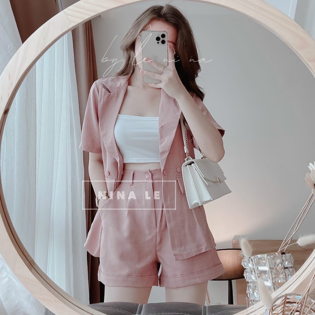 HCM. Set áo vest trơn basic cộc tay kèm quần short Sét vets ngắn tay 3 món siêu hót 2023