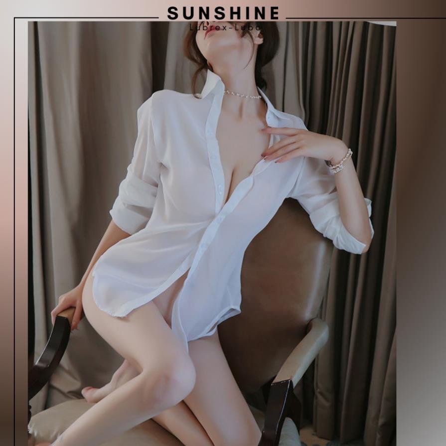 Áo Ngủ Sexy Sơ Mi Ngủ Voan Mỏng Xuyên Thấu Dài Tay Gợi Cảm MÀU TRẮNG -SUNSHINE LUBREXLUBO- SMNDAY1184 Đẹp