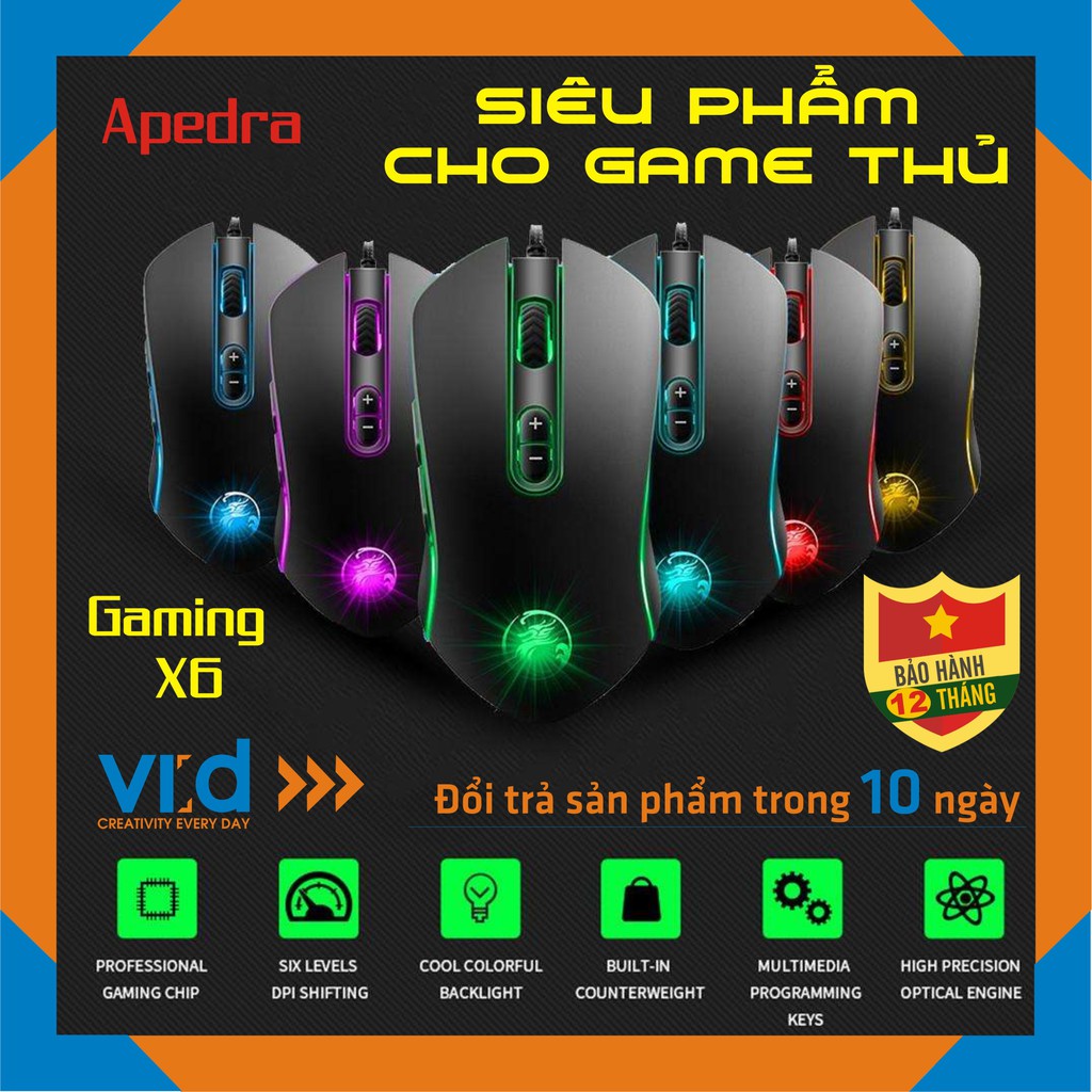 Chuột chuyên Gaming Apedra X6 Gaming LED USB - Led dổi màu