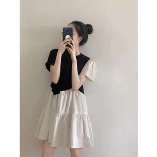 VÁY SUÔNG ĐEN PHỐI BE ☘️