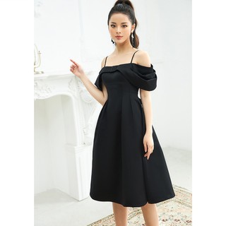 Đầm xòe nữ 92WEAR 3 màu, thiết kế trễ vai nơ ngực DEA1315