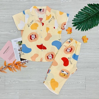 Đồ bộ pijama lửng chất lụa thái f21- siêu mát
