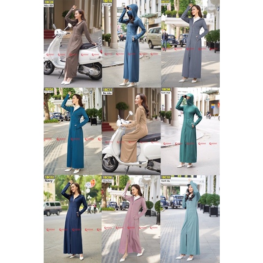Áo chống nắng nữ CARDINA 2 lớp dáng dài liền thân chất thun lạnh Nhật cao cấp chống tia uv lưới thoáng khí 1BC