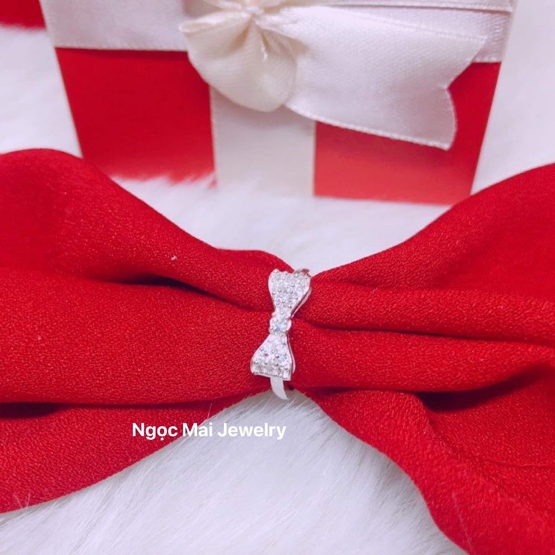 Nhẫn nơ bạc ta dáng nơ phồng xinh xắn đẹp mê ly - Ngọc Mai Jewelry