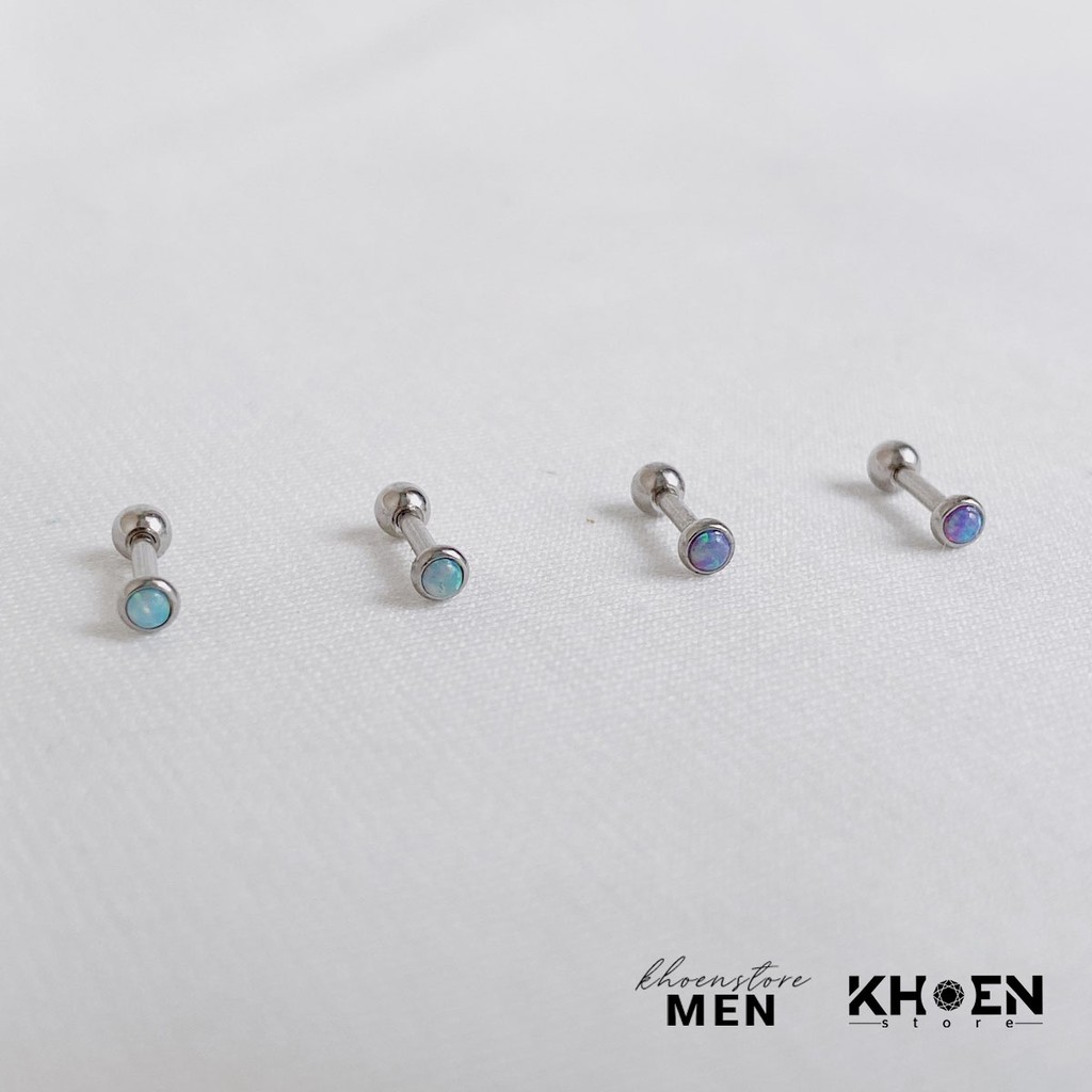 Khuyên tai nam nữ - Nút đá Opal đa sắc đậm và nhạt nhỏ 3mm  - Thép không rỉ - Bông tai nam (1 CHIẾC)