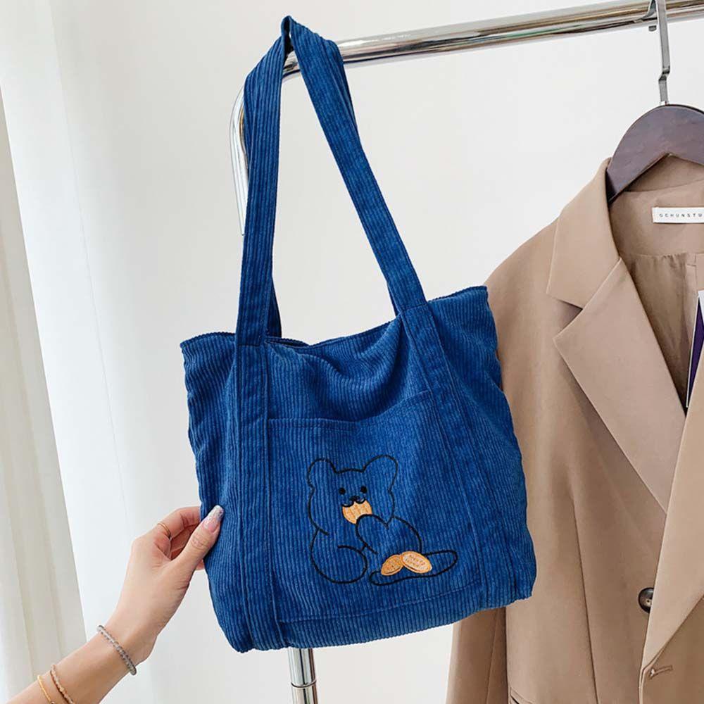 Túi Xách Tay Bằng Vải Nhung Kích Thước Lớn In Họa Tiết Gấu Hoạt Hình Dễ Thương Dành Cho Nữ