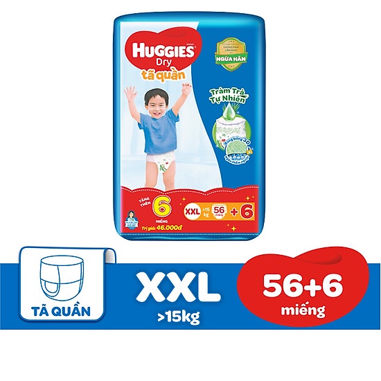 (Tặng 8 Miếng) Tả quần Huggies M74/L68/XL60/XXL54 Tặng 8 miếng mẫu mới tràm trà ngừa hăm cho bé