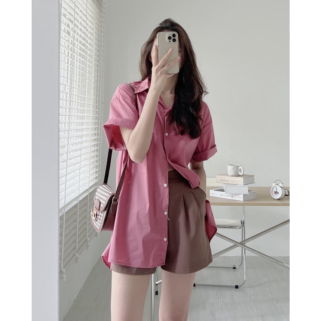 A8105 Somi ngắn tay oversized xẻ lưng