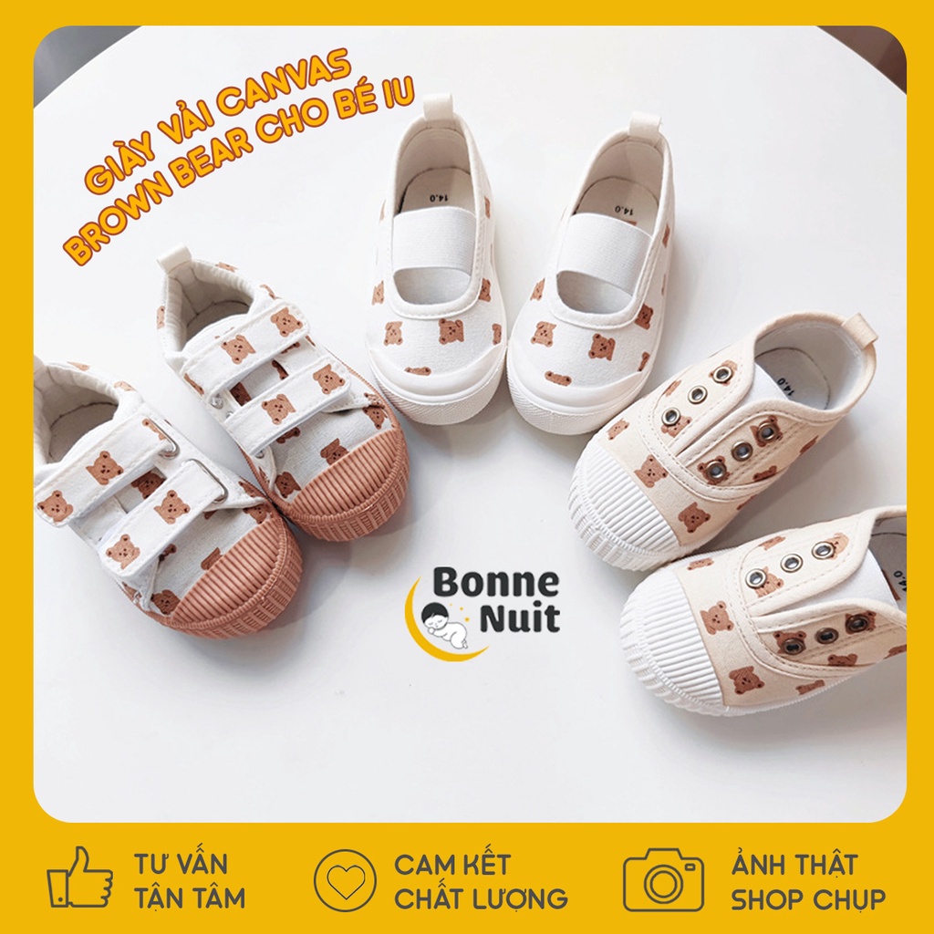 Giày vải canvas Brown Bear hoạ tiết siêu Hàn Quốc cho bé