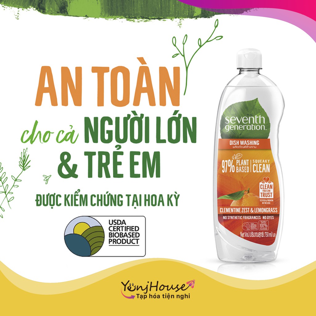 Nước rửa chén gốc thực vật Seventh Generation Free & Clear Hương cam 750ml