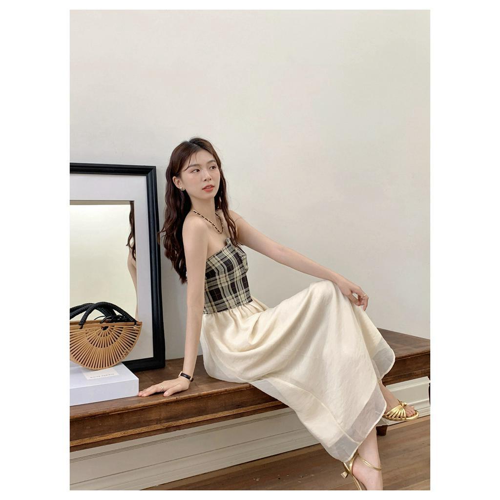 Áo Ống Màu Trơn Họa Tiết Kẻ Ô Phong Cách Cổ Điển Thời Trang Mùa Hè 63441