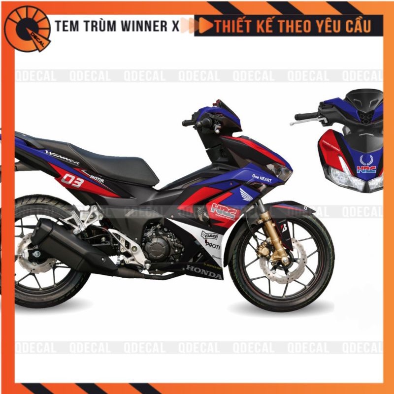 Tem trùm WinnerX V3 decal 3 lớp mẫu HRC trắng xanh đỏ thiết kế theo yêu cầu