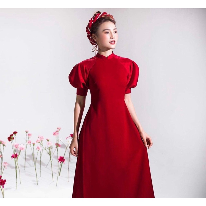 Mấn nhung màu đỏ đô đính hạt cao cấp