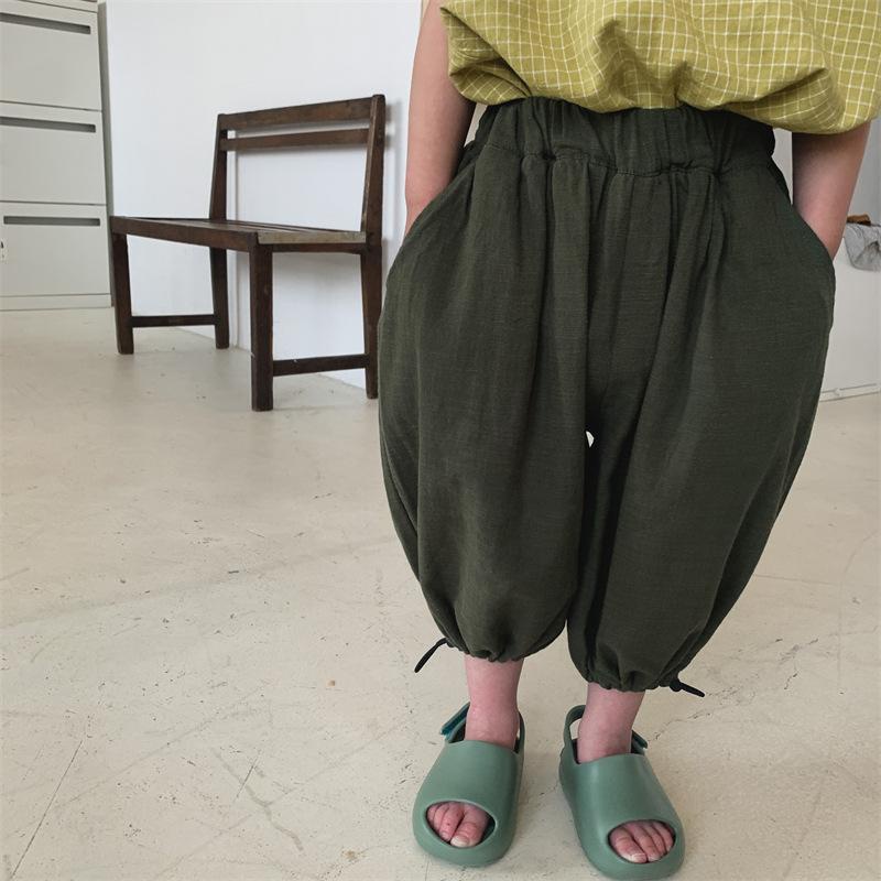 [Babycat] Hàng Có Sẵn Quần Harem Cotton Lanh Mềm Mại Dây Rút Tự Dính Dáng Rộng Phong Cách Hàn Nhật Thời Trang Mùa Hè Dành Cho Bé Trai Bé Gái
