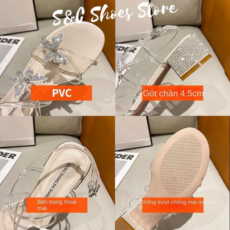 Giày Cao Gót Mũi Vuông Đính Đá Thời Trang 2022 Cho Nữ