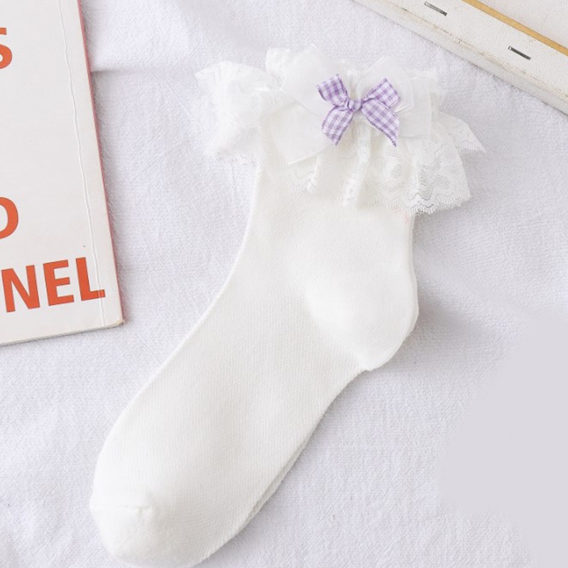 Vớ cotton phối ren nhún bèo phong cách lolita xinh xắn cho nữ
