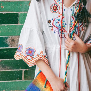 (sẵn) Váy boho bohemian suông thêu họa tiết boho màu sắc