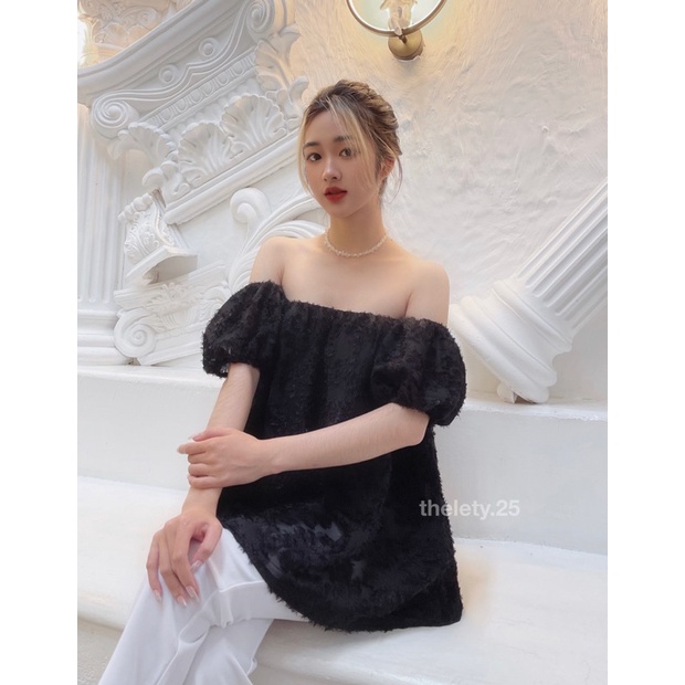 Áo Trễ Vai Tơ Hoa Nổi - THELETY.25