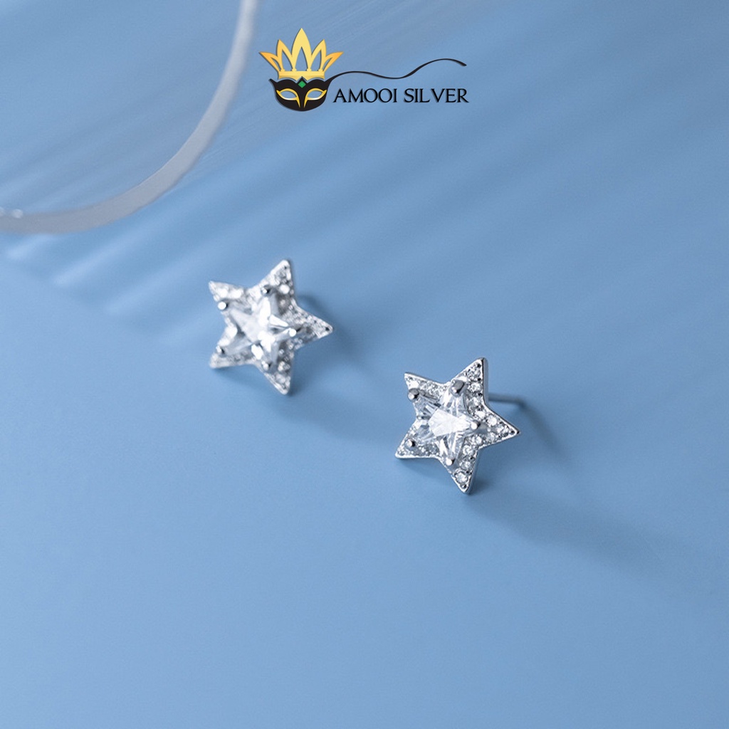 Bông tai bạc S925 ngôi sao to - Amooi Silver AB223