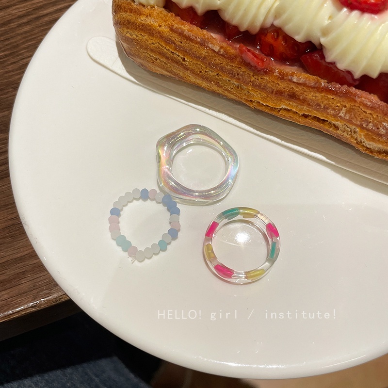 Set 3 Nhẫn Nhựa Hình Trái Tim Phong Cách Hàn Quốc Dành Cho Nữ