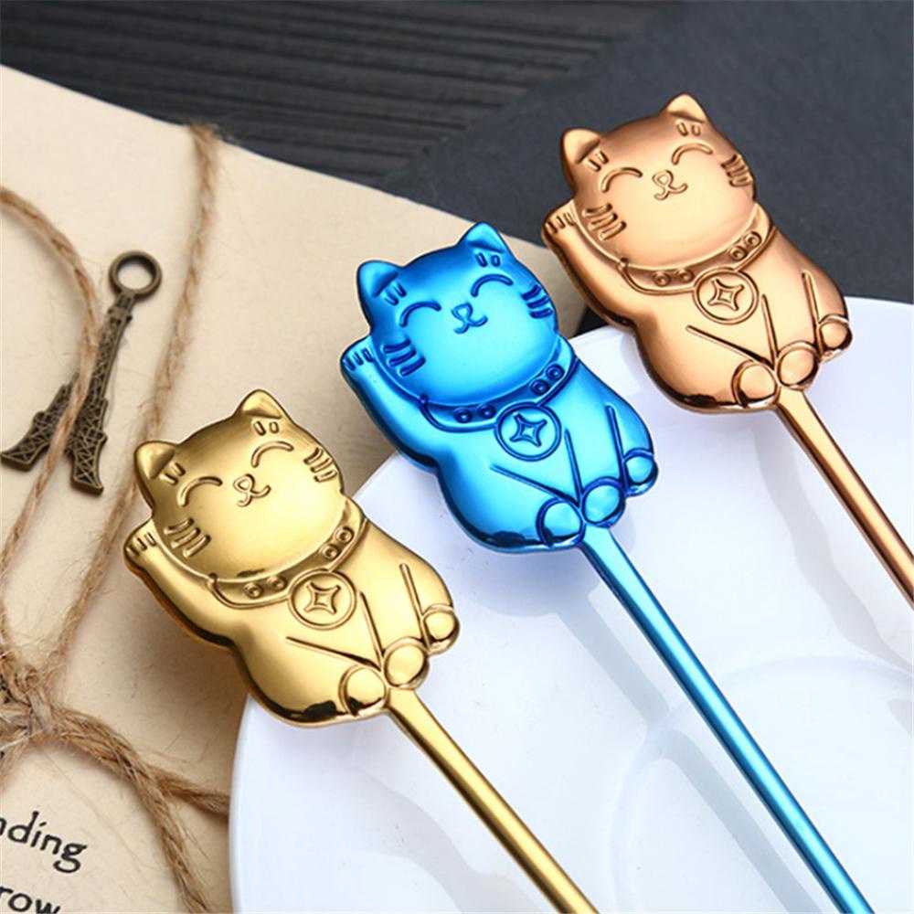 Muỗng Khuấy Cà Phê Hình Mèo May Mắn